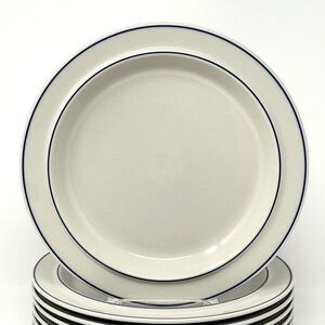 Arabia Finland Saimaa White Blue Rim Vintage 1980's Stoneware Dinner Plate 10"